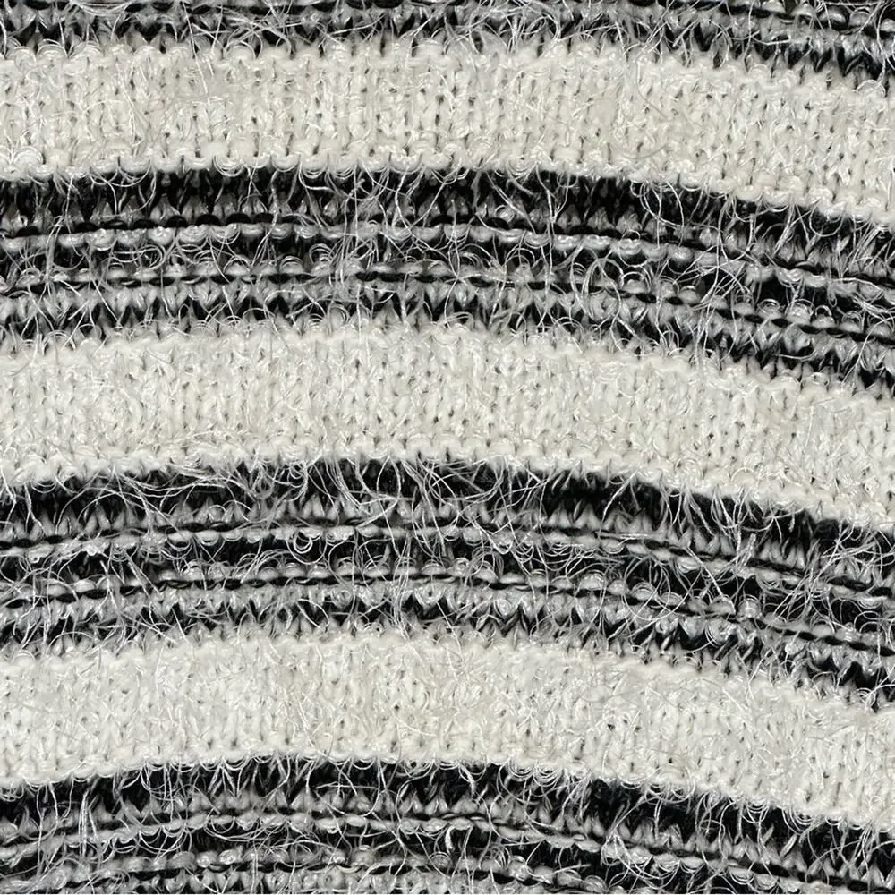 Calvin Klein Cropped Black and White Striped Eyelash Open Front Cardigan Sweater - Picture 5 of 6